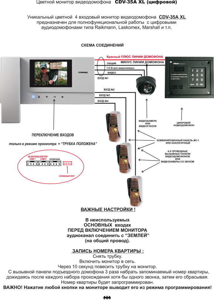 Видеодомофон commax cdv 35h схема подключения