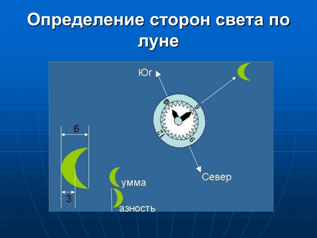 Какой стороной день. Определение сторон света. Ориентирование по Луне и часам. Ориентирование по местности по Луне. Определение сторон горизонта по Луне.