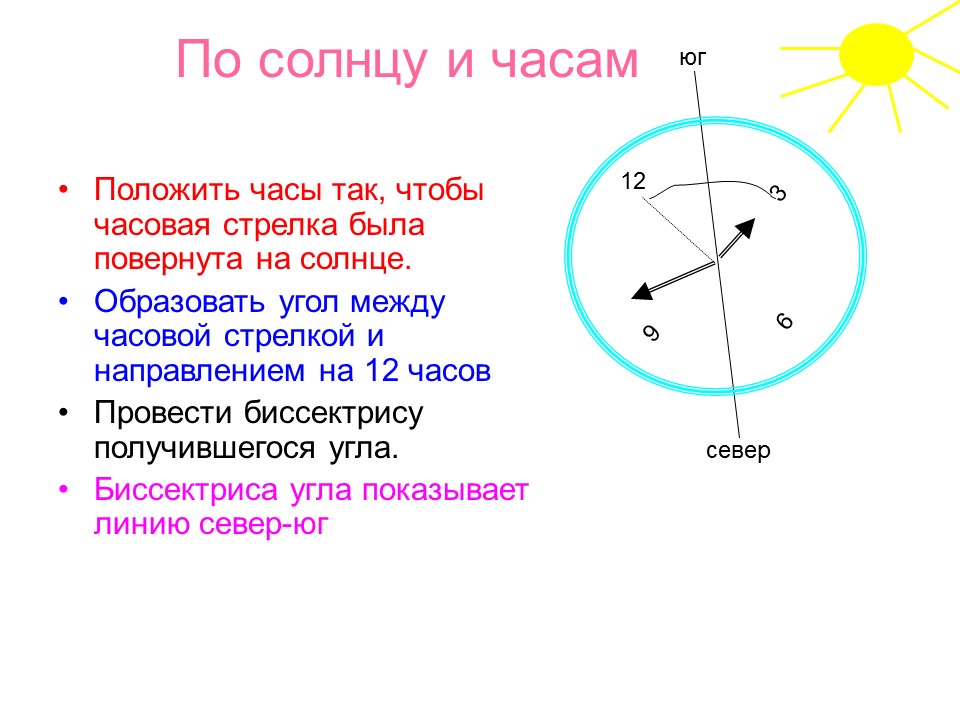 На 12 часов направление. Часы по солнцу. Определение Юга по часам. Определить Север по часам. Как по часовой стрелке определить Юг.