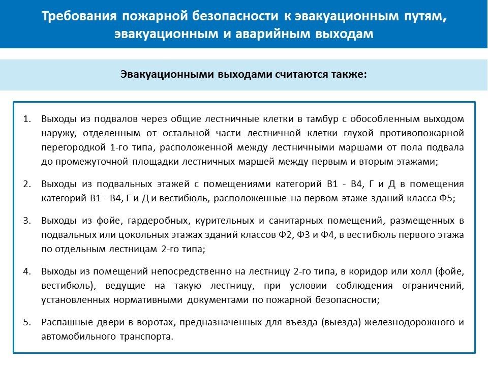 Сп требования пожарной безопасности. Требования пожарной безопасности к эвакуационным путям и выходам. Основные противопожарные требования к путям эвакуации. Требования к запасным выходам по пожарной безопасности. Основные противопожарные требования к эвакуационным путям и выходам.