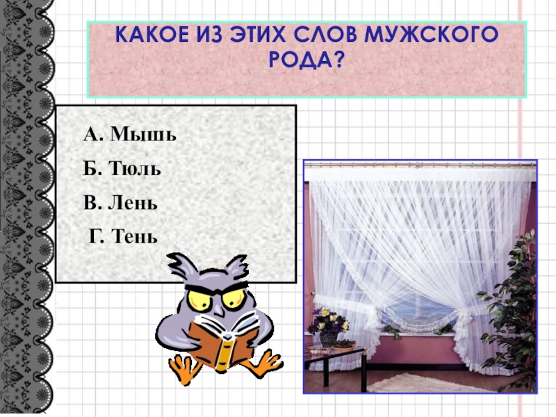 Род слова тюль. Тюль мужской род. Род тюль в русском языке. Тюль женского рода. Тюль мужской или женский.