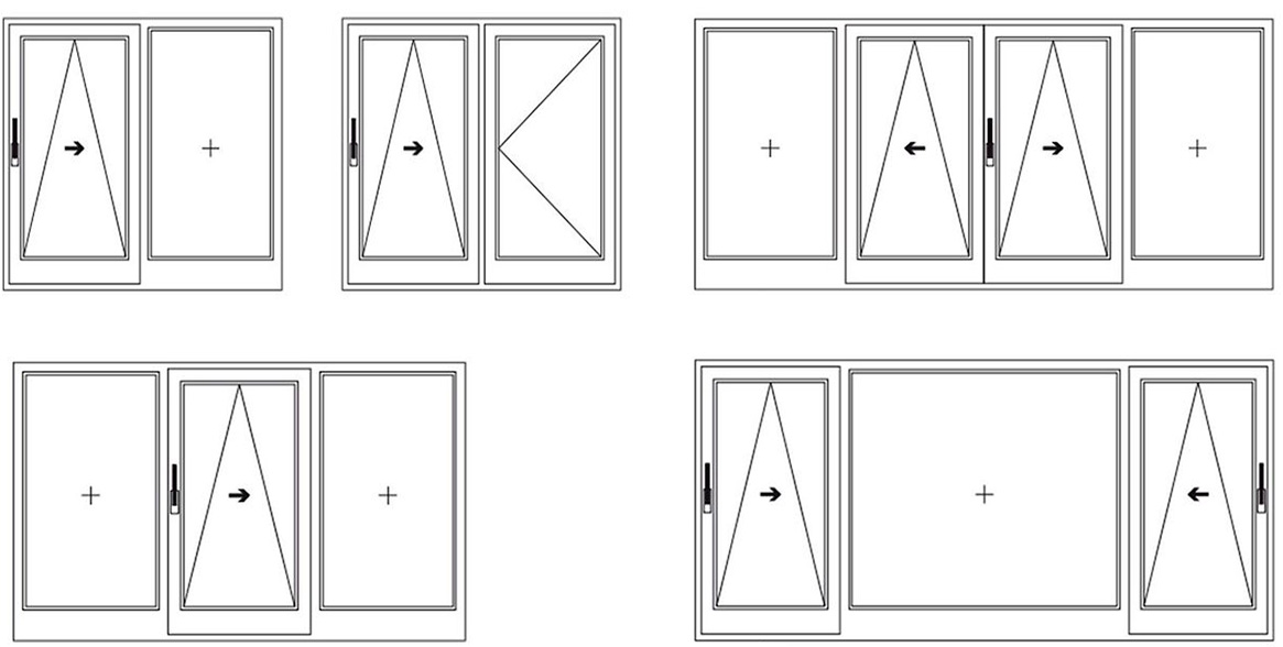 Обозначение дверей окон. Пластиковые окна схема открывания. Схема открывания створок окна ПВХ. Поворотное открывание ПВХ окна схема. Окно поворотно-откидное схема.